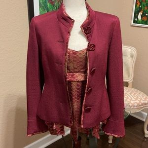 Féraud Burgandy Blazer with Fringed Cami and Scarf